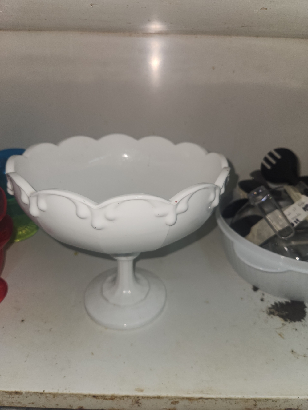 White Milk Glass Pedestal Compote Bowl